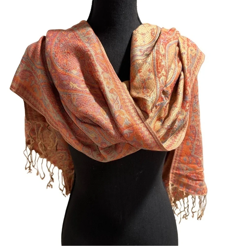 Elegant Shawl in Golden Paisley- Versatile Wrap, Stole, Scarf, Veil Soft Rayon